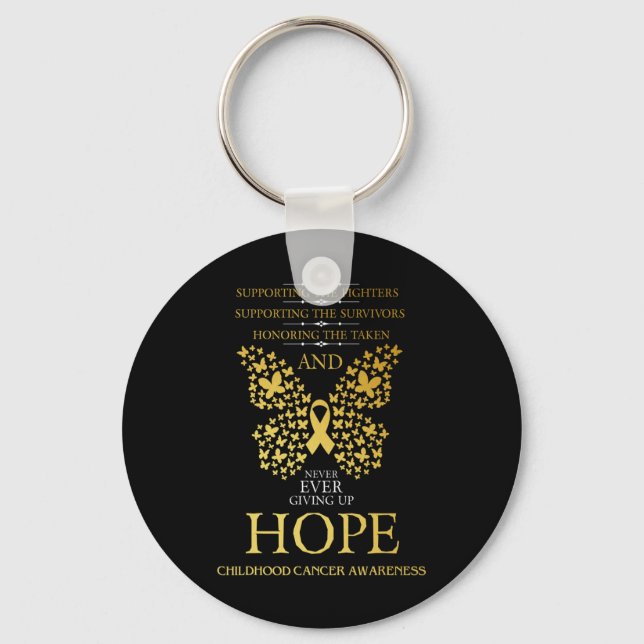 Hope Childhood Cancer Awareness Gold Ribbon  Key Ring (Front)