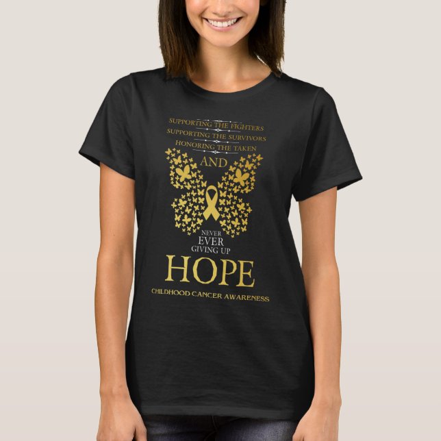 Hope Childhood Cancer Awareness Gold Ribbon  T-Shirt (Front)