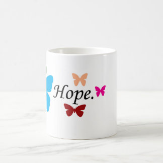 Hope coffee mug with colourful butterflies.