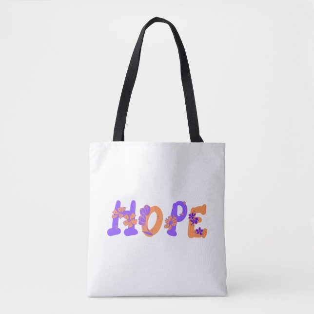 Hope Colourful Floral Text Tote Bag  (Front)