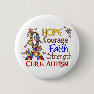 Hope Courage Faith Strength 3 Autism 6 Cm Round Badge