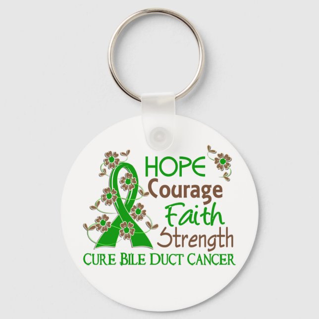 Hope Courage Faith Strength 3 Bile Duct Cancer Key Ring (Front)