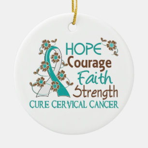 Hope Courage Faith Strength 3 Cervical Cancer Ceramic Tree Decoration