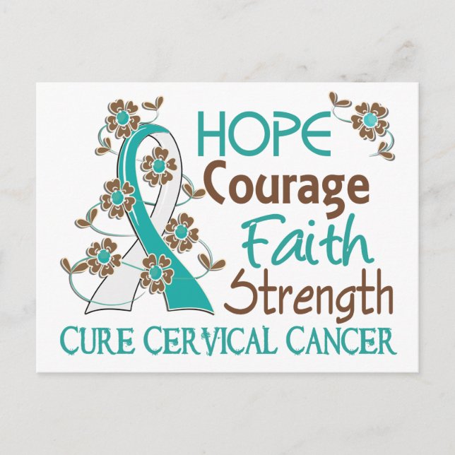 Hope Courage Faith Strength 3 Cervical Cancer Postcard (Front)
