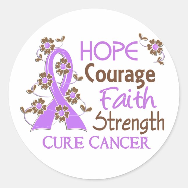 Hope Courage Faith Strength 3 General Cancer Classic Round Sticker (Front)