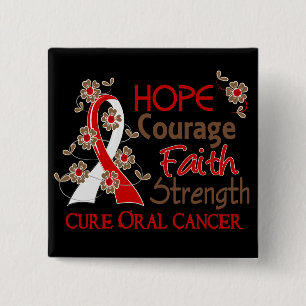 Hope Courage Faith Strength 3 Oral Cancer 15 Cm Square Badge