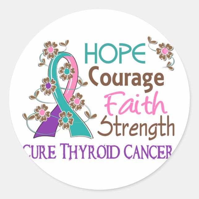 Hope Courage Faith Strength 3 Thyroid Cancer Classic Round Sticker (Front)