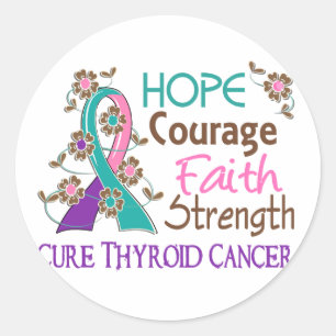 Hope Courage Faith Strength 3 Thyroid Cancer Classic Round Sticker