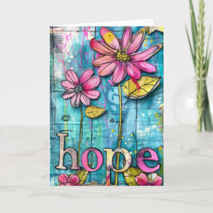 *~**~ HOPE Doodle Art Colourful Whimsical Flower Thank You Card