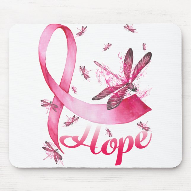 Hope Dragonfly Breast Cancer Awareness T-Shirt Mouse Mat (Front)