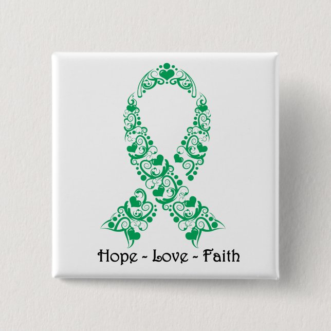 Hope Emerald Green Awareness Ribbon 15 Cm Square Badge (Front)