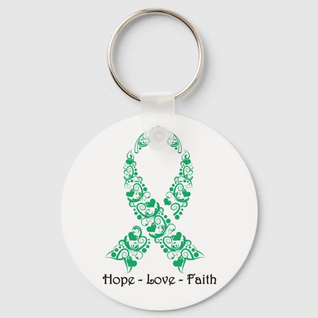 Hope Emerald Green Awareness Ribbon Key Ring (Front)