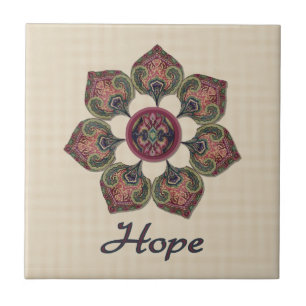 HOPE Fabric Collage Flower Red and Blue Tile