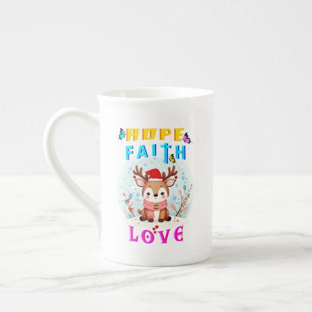 Hope Faith Love Bone China Mug (Left)