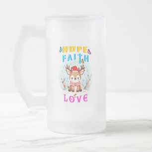 Hope Faith Love Frosted Glass Beer Mug