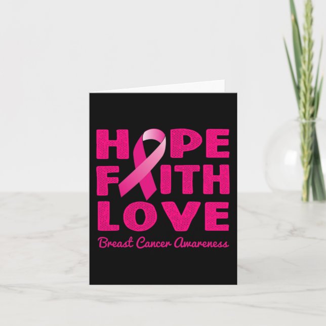 HOPE FAITH LOVE Pink Ribbon Breast Cancer Awarenes Card (Front)