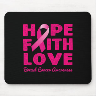 HOPE FAITH LOVE Pink Ribbon Breast Cancer Awarenes Mouse Mat