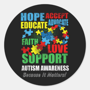 Hope Faith Love Ribbon Autism Awareness Women Classic Round Sticker
