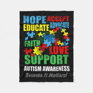 Hope Faith Love Ribbon Autism Awareness Women Fleece Blanket