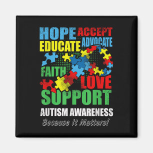 Hope Faith Love Ribbon Autism Awareness Women Magnet