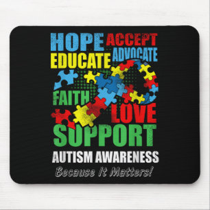 Hope Faith Love Ribbon Autism Awareness Women Mouse Mat