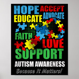 Hope Faith Love Ribbon Autism Awareness Women Poster