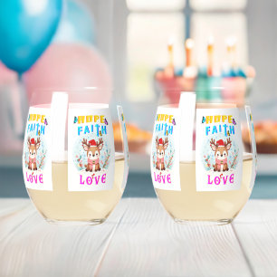 Hope Faith Love Stemless Wine Glass