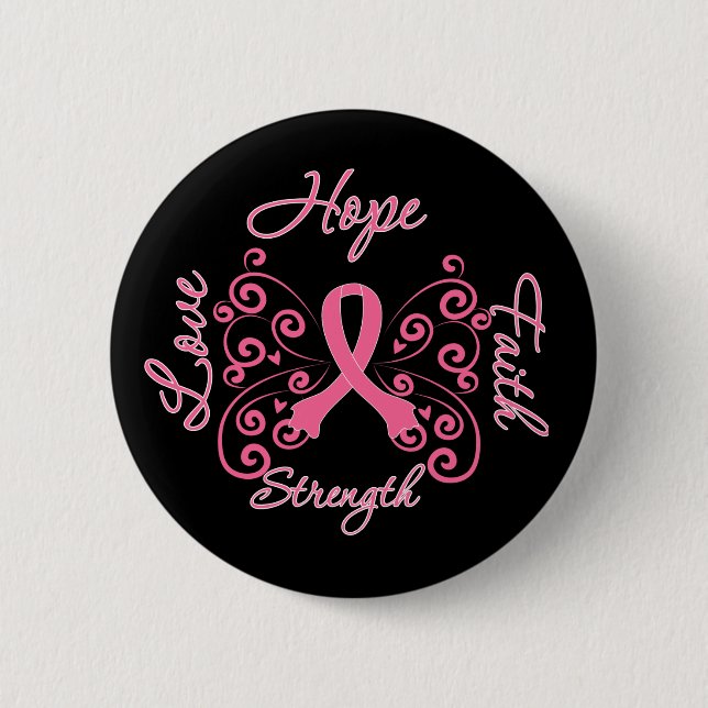 Hope Faith Love Strength Breast Cancer 6 Cm Round Badge (Front)