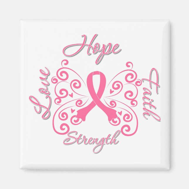 Hope Faith Love Strength Breast Cancer Magnet (Front)