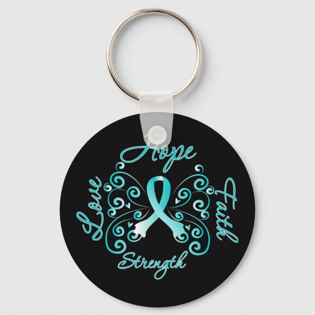 Hope Faith Love Strength Cervical Cancer Key Ring (Front)
