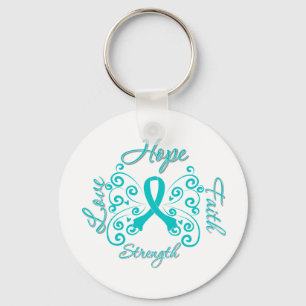 Hope Faith Love Strength Ovarian Cancer Key Ring
