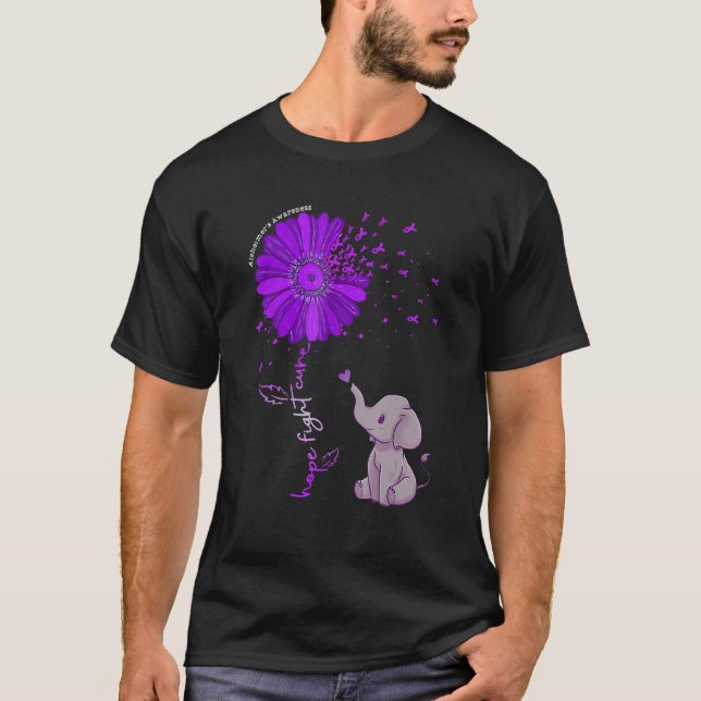 Hope Fight Cure Alzheimer's Awareness Purple Flowe T-Shirt (Front)