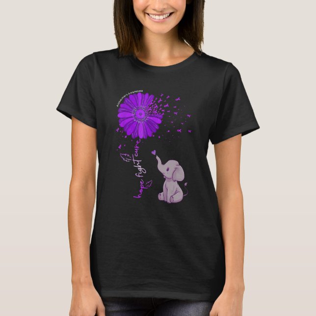 Hope Fight Cure Alzheimer's Awareness Purple Flowe T-Shirt (Front)