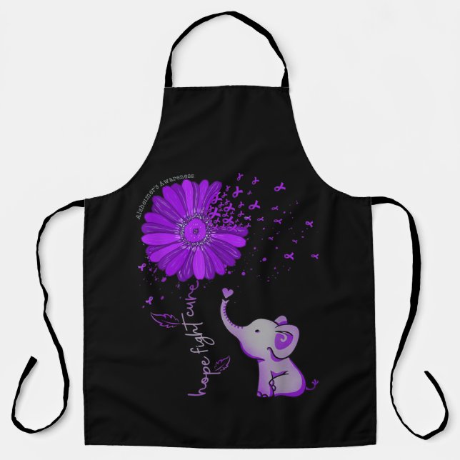 Hope Fight Cute Elephant Alzheimer's Purple Ribbon Apron (Front)