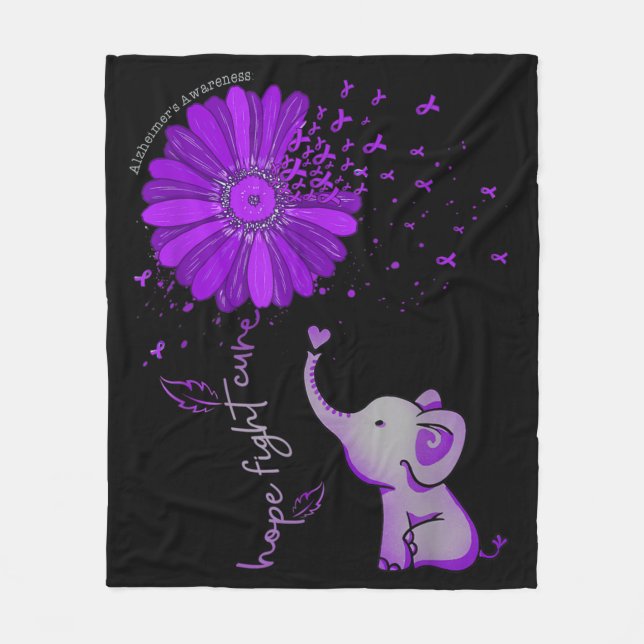 Hope Fight Cute Elephant Alzheimer's Purple Ribbon Fleece Blanket (Front)