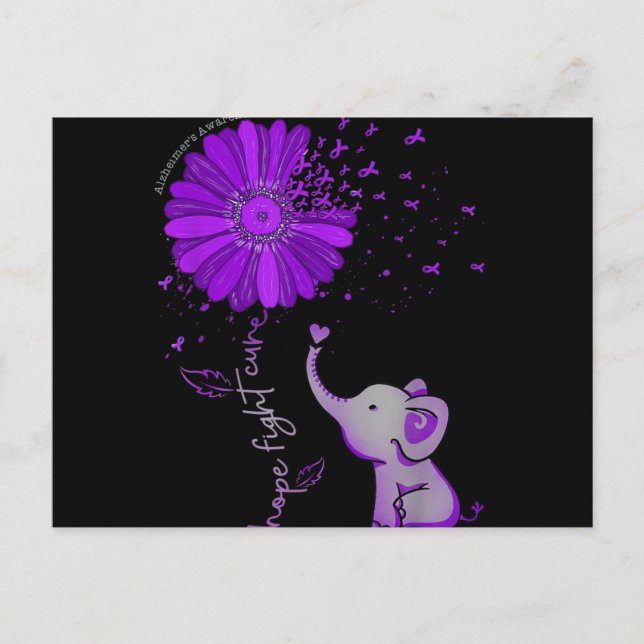 Hope Fight Cute Elephant Alzheimer's Purple Ribbon Holiday Postcard (Front)