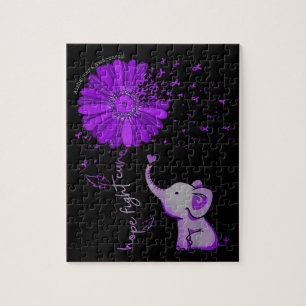 Hope Fight Cute Elephant Alzheimer's Purple Ribbon Jigsaw Puzzle