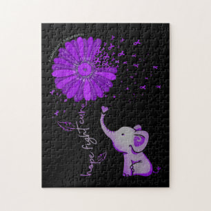 Hope Fight Cute Elephant Alzheimer's Purple Ribbon Jigsaw Puzzle