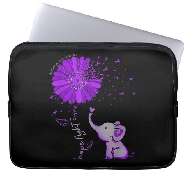 Hope Fight Cute Elephant Alzheimer's Purple Ribbon Laptop Sleeve (Front)