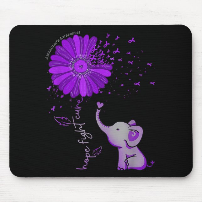 Hope Fight Cute Elephant Alzheimer's Purple Ribbon Mouse Mat (Front)
