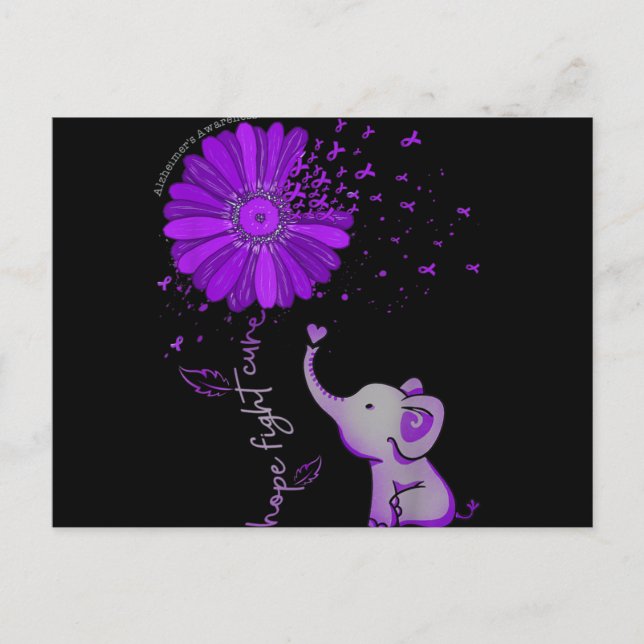 Hope Fight Cute Elephant Alzheimer's Purple Ribbon Postcard (Front)