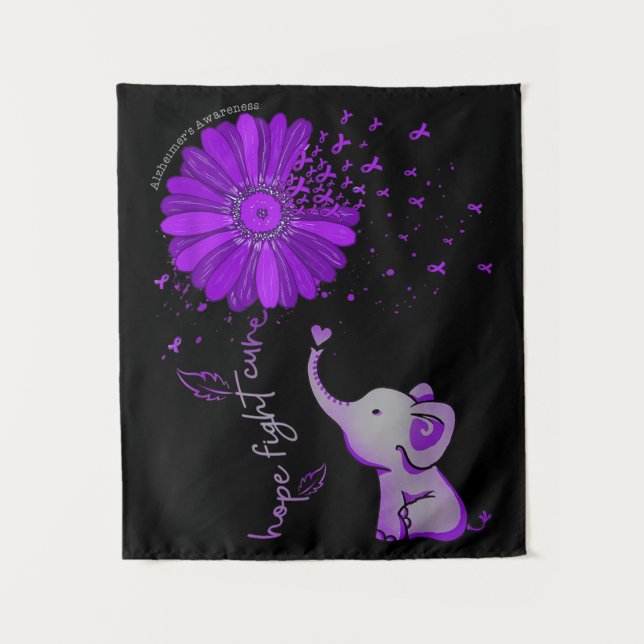 Hope Fight Cute Elephant Alzheimer's Purple Ribbon Tapestry (Front)