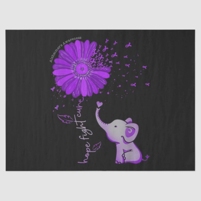 Hope Fight Cute Elephant Alzheimer's Purple Ribbon Tissue Paper (Front)