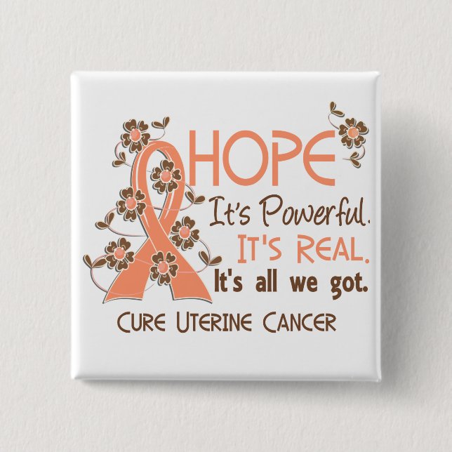 Hope Flower Ribbon Uterine Cancer 15 Cm Square Badge (Front)