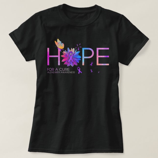 Hope For A Cure Alzheimer Awareness Flower Butterf T-Shirt (Design Front)