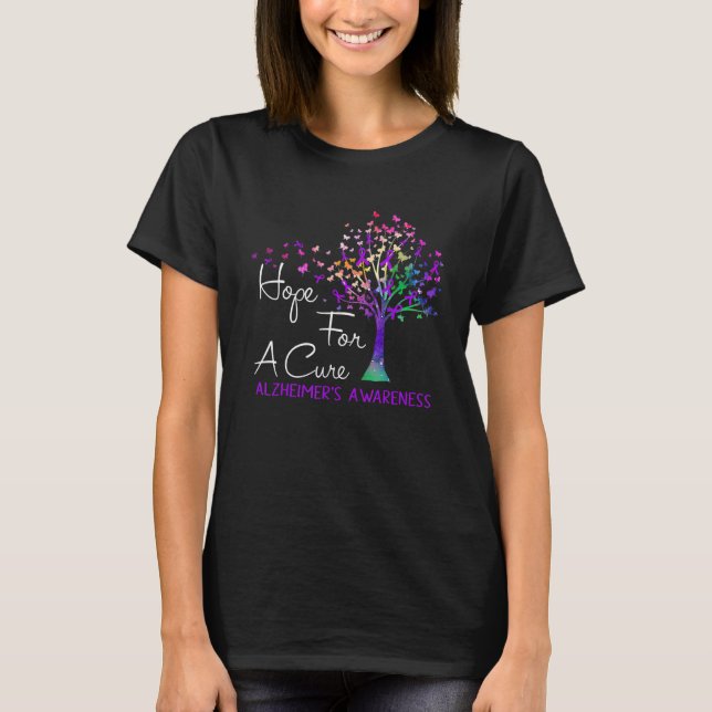 Hope For A Cure Alzheimer's Awareness Tree Ribbon T-Shirt (Front)