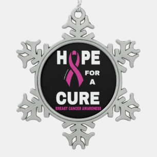 Hope for a Cure...Breast Cancer Snowflake Pewter Christmas Ornament
