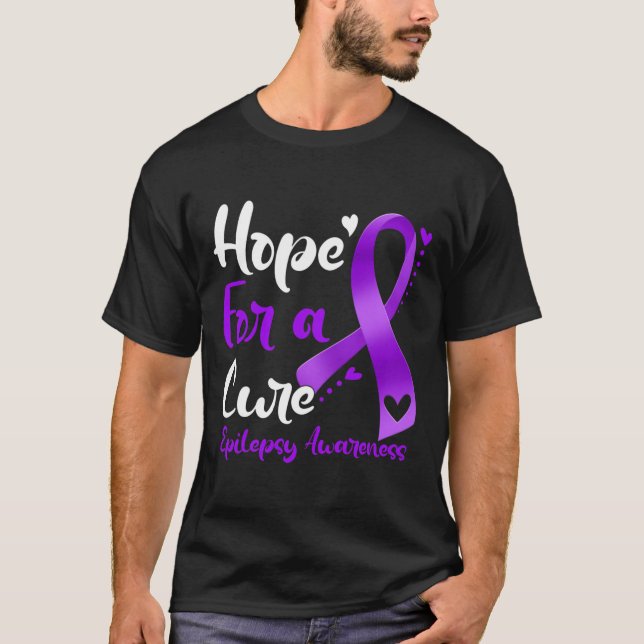 Hope For A Cure Epilepsy Awareness Purple Ribbon W T-Shirt (Front)