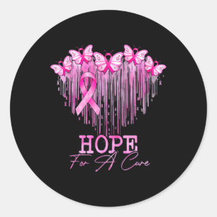 Hope For A Cure Pink Butterfly Breast Cancer Aware Classic Round Sticker