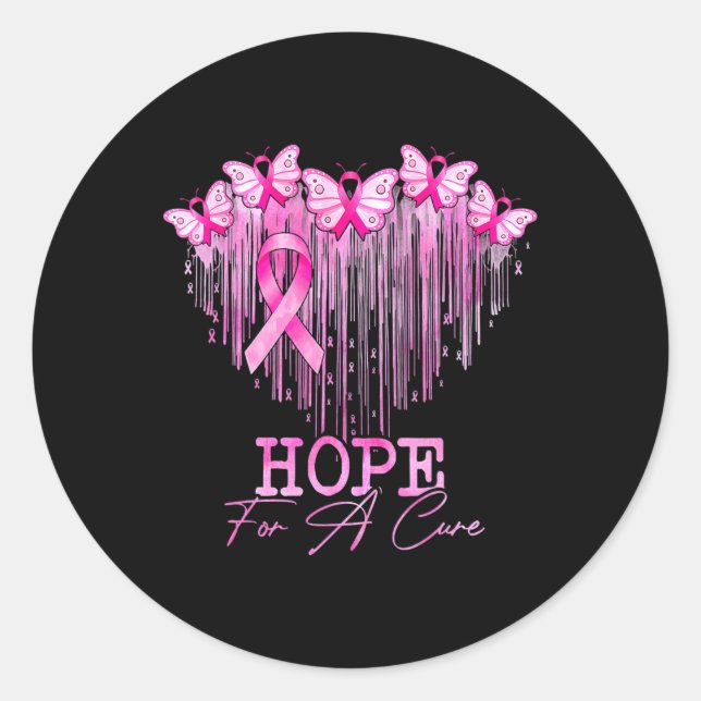 Hope For A Cure Pink Butterfly Breast Cancer Aware Classic Round Sticker (Front)